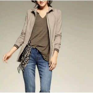 CAbi Weekend Topper Jacket Style 3543 Heathered Taupe Zip Up Peplum Pockets SZ M